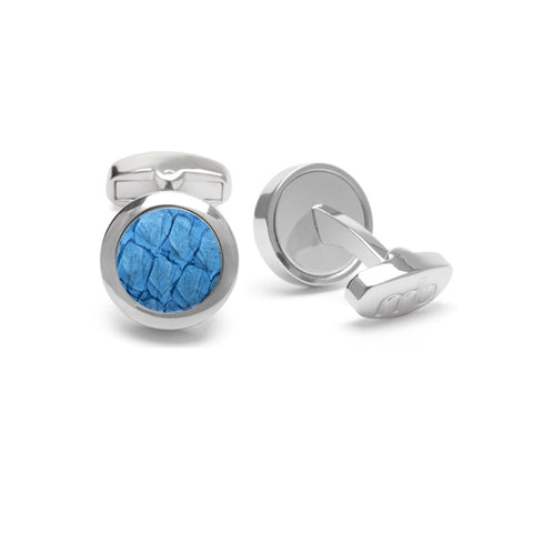 Atlantic Salmon Leather Cufflinks Silver-Tone ▪ Light Blue - Marlín Birna Ltd. 