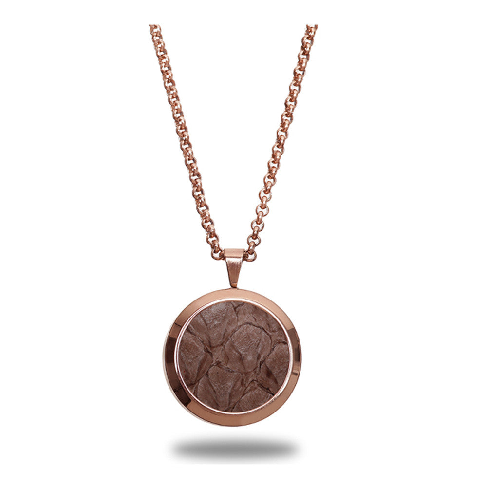 Atlantic Salmon Leather Pendant Rose Gold-Tone ▪ Taupe - Marlín Birna Ltd.