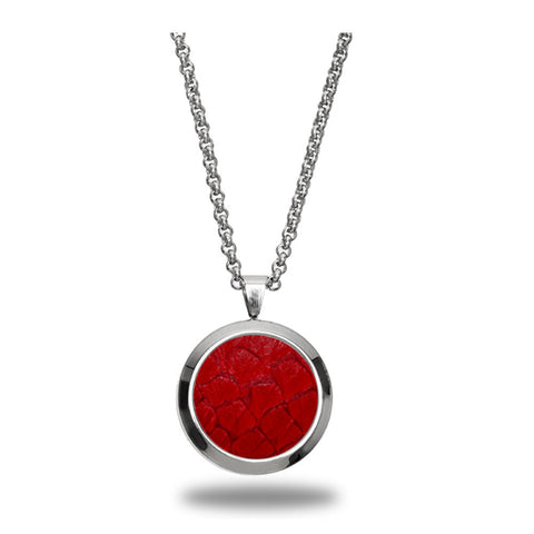 Atlantic Salmon Leather Pendant Silver-Tone ▪ Red - Marlín Birna Ltd.