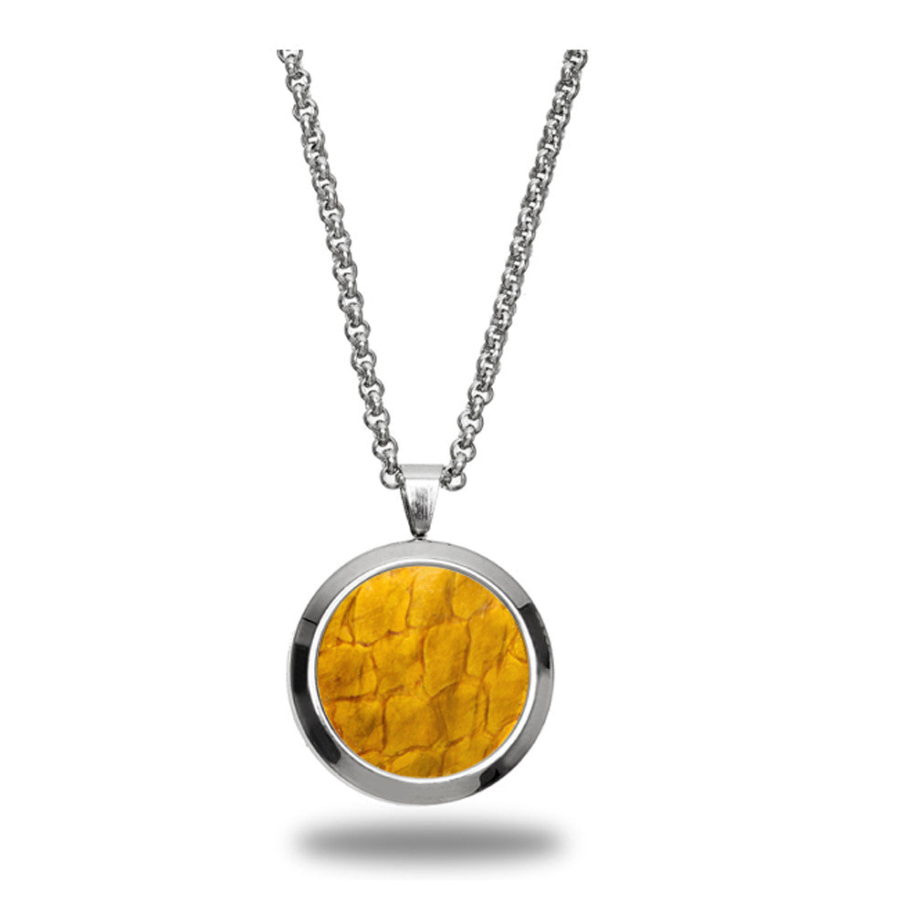 Atlantic Salmon Leather Pendant Silver-Tone ▪ Yellow - Marlín Birna Ltd.