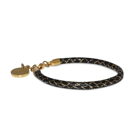 Atlantic Salmon Leather Single Cord Bracelet ▪ Black/Gold Matellic