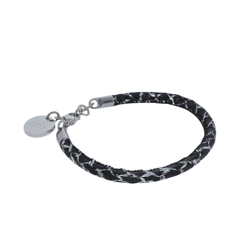 Atlantic Salmon Leather Single Cord Bracelet ▪ Black/Silver Matellic