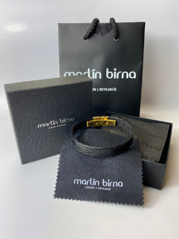 Atlantic Salmon Leather Strap Bracelet ▪ Black & Gold Clasp - Marlín Birna Ltd. 