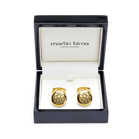 Genuine Ostrich Leather Cufflinks Gold-Tone ▪ Gold Metallic - Marlín Birna Ltd. 