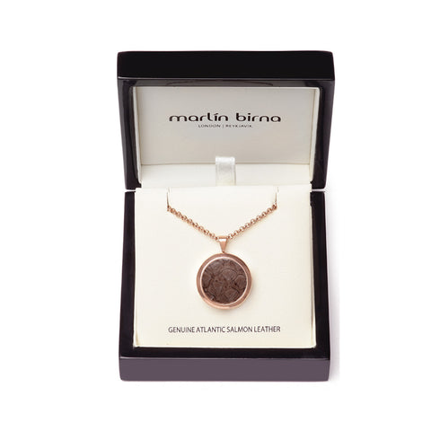 Atlantic Salmon Leather Pendant Rose Gold-Tone ▪ Taupe - Marlín Birna Ltd.