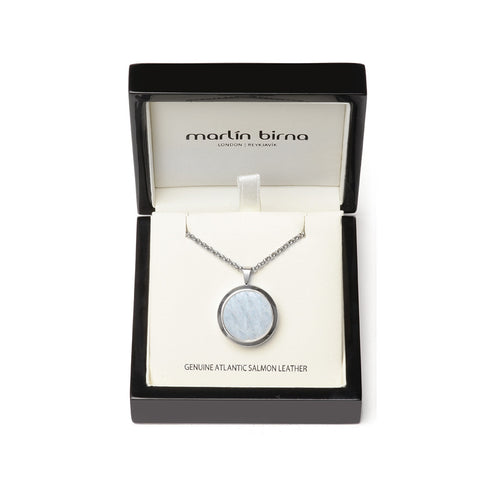 Atlantic Salmon Leather Pendant Silver-Tone ▪ White - Marlín Birna Ltd.