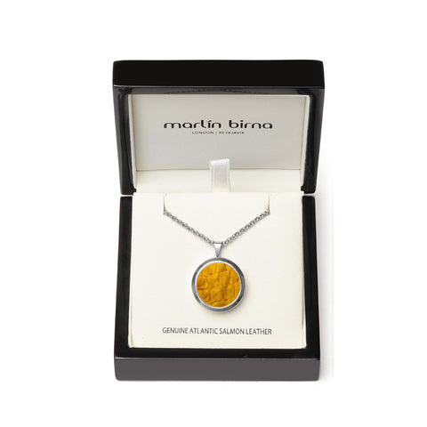 Atlantic Salmon Leather Pendant Silver-Tone ▪ Yellow - Marlín Birna Ltd.