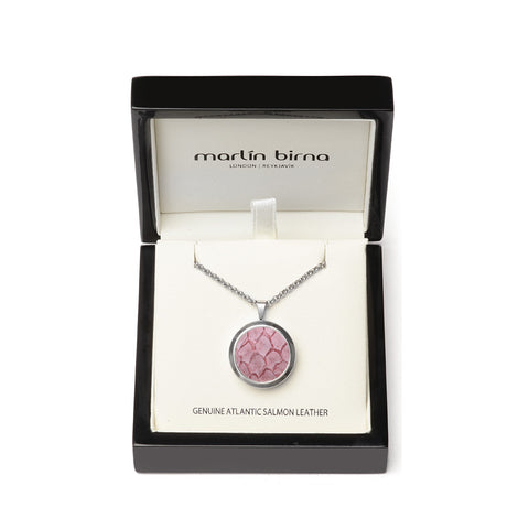 Atlantic Salmon Leather Pendant Silver-Tone ▪ Light Pink - Marlín Birna Ltd.
