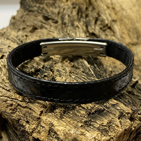 Atlantic Salmon Leather Strap Bracelet ▪ Black ▪ Stainless Steel Clasp - Marlín Birna Ltd. 