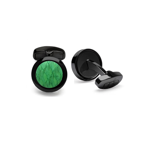 Atlantic Salmon Leather Cufflinks Black-Tone ▪ Light Green - Marlín Birna Ltd. 