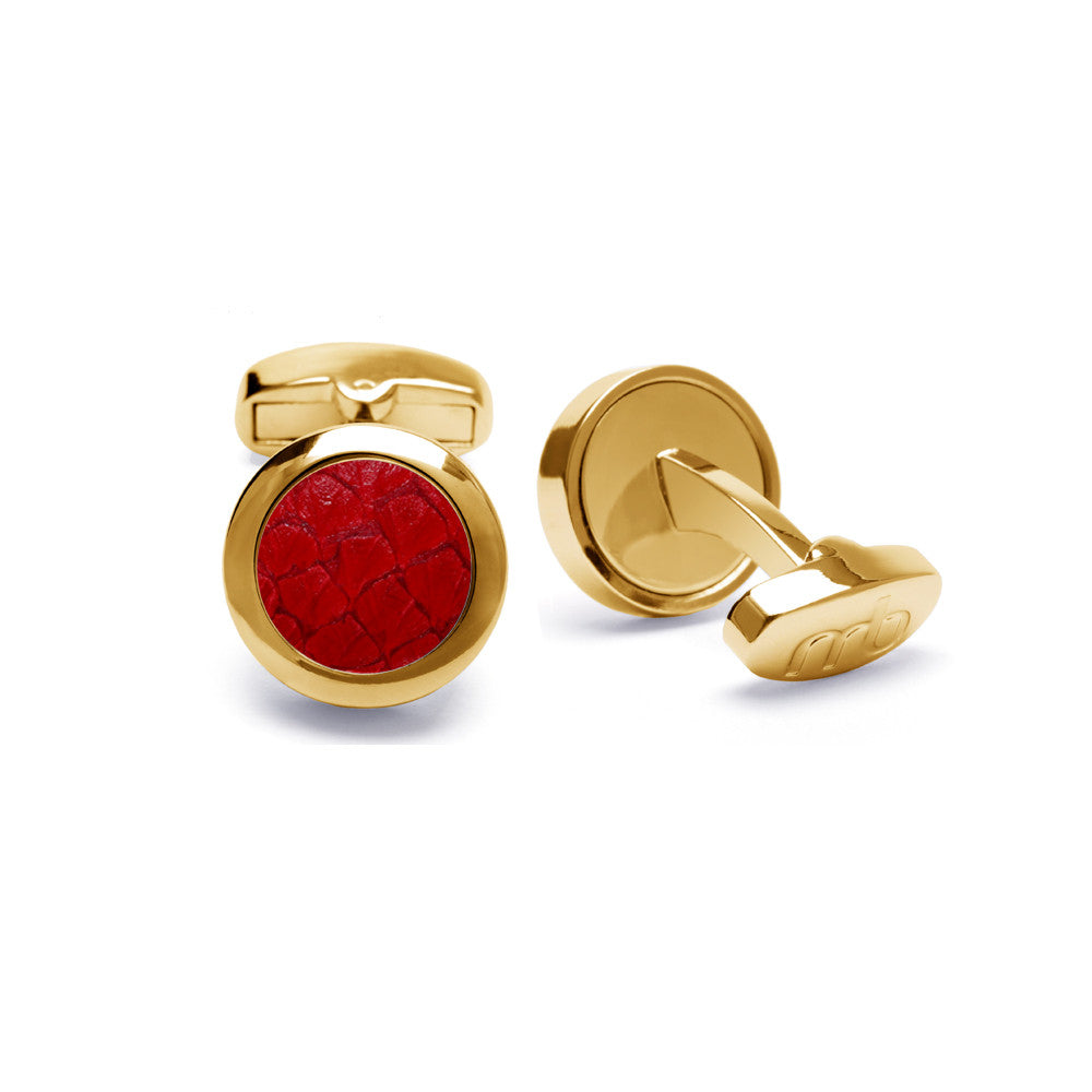 Atlantic Salmon Leather Cufflinks Gold-Tone ▫ Red – Marlín