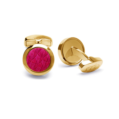 Atlantic Salmon Leather Cufflinks Gold-Tone ▪ Fuchsia