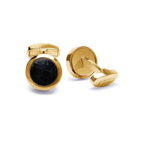 Atlantic Salmon Leather Cufflinks Gold-Tone ▪ Black - Marlín Birna Ltd. 