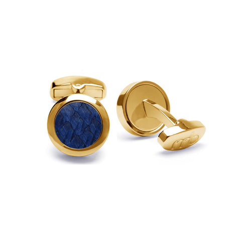 Atlantic Salmon Leather Cufflinks Gold-Tone ▪ Dark Blue