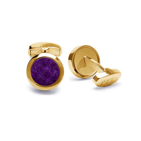 Atlantic Salmon Leather Cufflinks Gold-Tone ▪ Purple - Marlín Birna Ltd. 