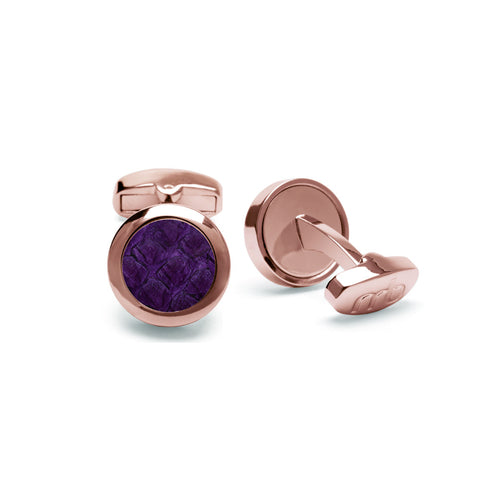 Atlantic Salmon Leather Cufflinks Rose Gold-Tone ▪ Purple