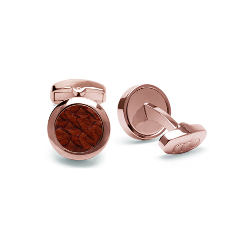 Atlantic Salmon Leather Cufflinks Rose Gold-Tone ▪ Cognac