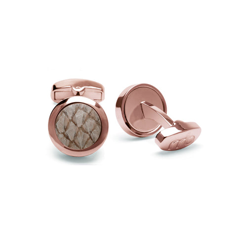 Atlantic Salmon Leather Cufflinks Rose Gold-Tone ▪ Beige - Marlín Birna Ltd. 