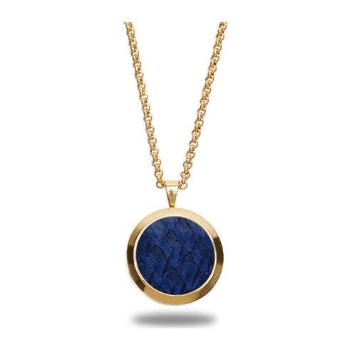 Atlantic Salmon Leather Pendant Gold-Tone ▪ Dark Blue - Marlín Birna Ltd. 