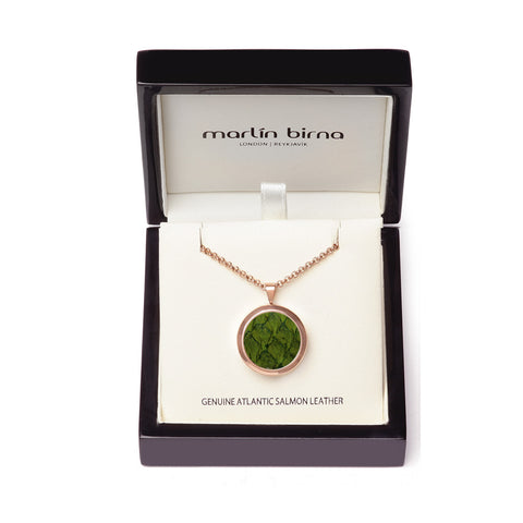 Atlantic Salmon Leather Pendant Rose Gold-Tone ▪ Olive Green - Marlín Birna Ltd. 