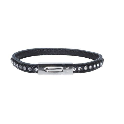 Genuine Leather Bracelet w/Zirconia ▪ Black - Marlín Birna Ltd. 