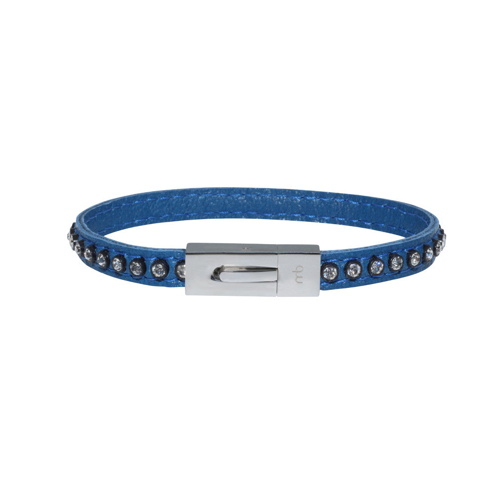 Genuine Leather Bracelet w/Zirconia ▪ Dark Blue - Marlín Birna Ltd. 