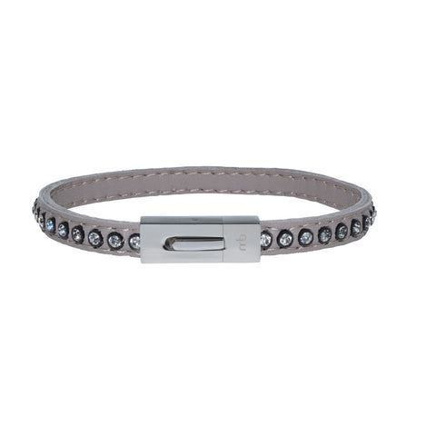 Genuine Leather Bracelet w/Zirconia ▪ Grey - Marlín Birna Ltd. 