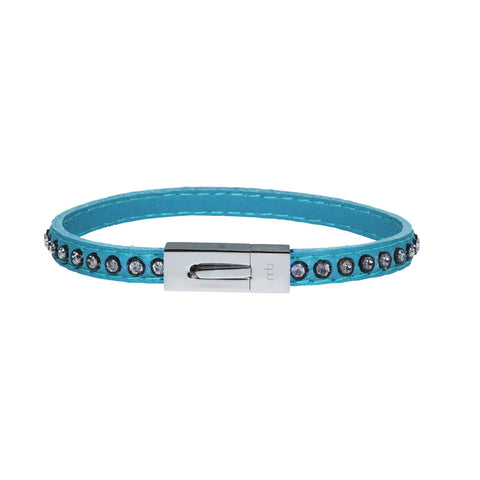 Genuine Leather Bracelet w/Zirconia ▪ Blue - Marlín Birna Ltd. 
