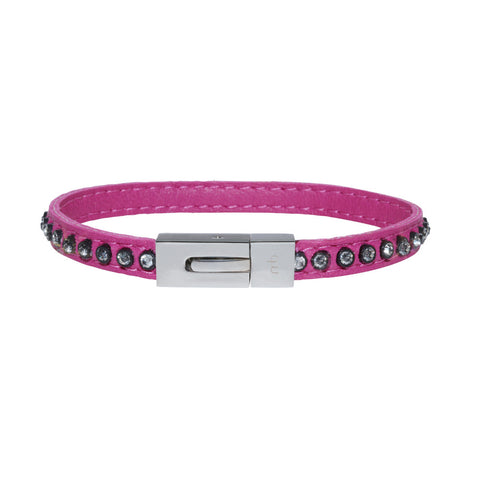 Genuine Leather Bracelet w/Zirconia ▪ Pink - Marlín Birna Ltd. 