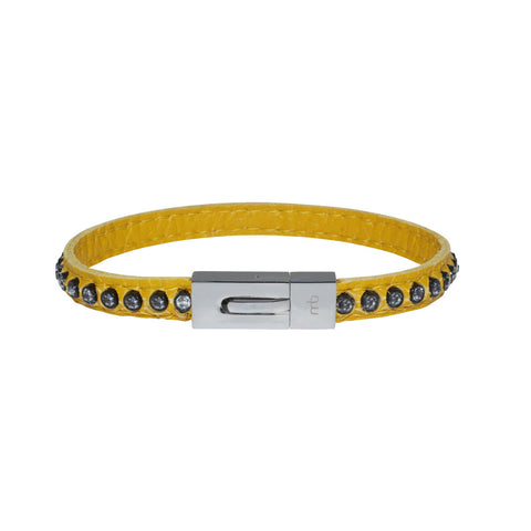 Genuine Leather Bracelet w/Zirconia ▪ Yellow - Marlín Birna Ltd. 