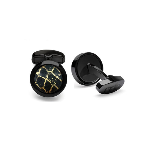 Atlantic Salmon Leather Cufflinks Black-Tone ▪ Black/Gold Metallic