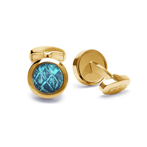 Atlantic Salmon Leather Cufflinks Gold-Tone ▪ Blue/Blue Metallic