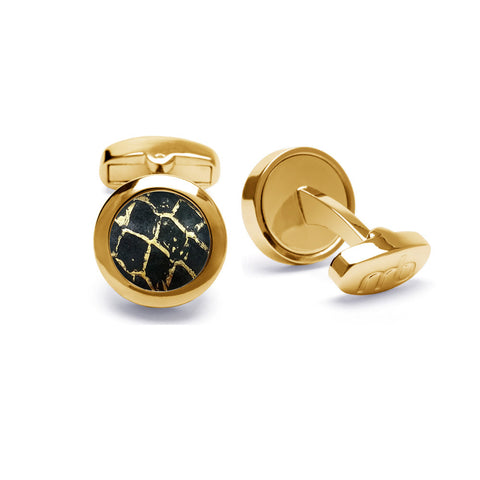 Atlantic Salmon Leather Cufflinks Gold-Tone ▪ Black/Gold Metallic