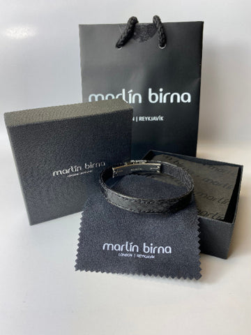 Atlantic Salmon Leather Strap Bracelet ▪ Black ▪ Stainless Steel Clasp - Marlín Birna Ltd. 