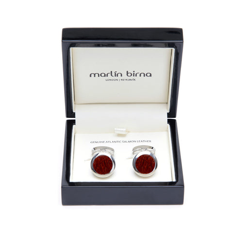 Atlantic Salmon Leather Cufflinks Silver-Tone ▪ Cognac - Marlín Birna Ltd. 