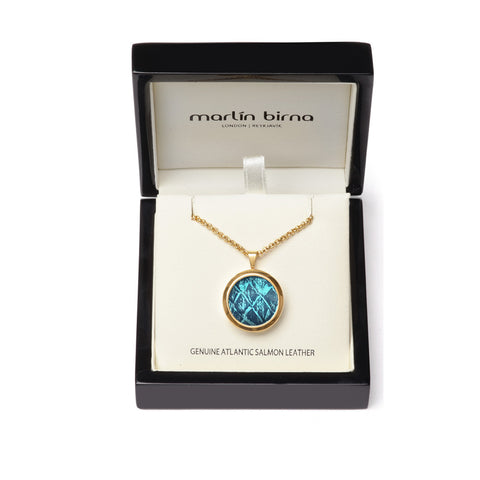 Atlantic Salmon Leather Pendant Gold-Tone ▪ Blue/Blue Metallic - Marlín Birna Ltd. 