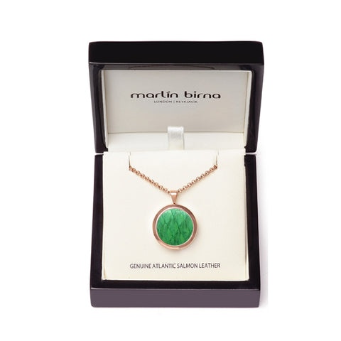 Atlantic Salmon Leather Pendant Rose Gold-Tone ▪ Light Green - Marlín Birna Ltd. 