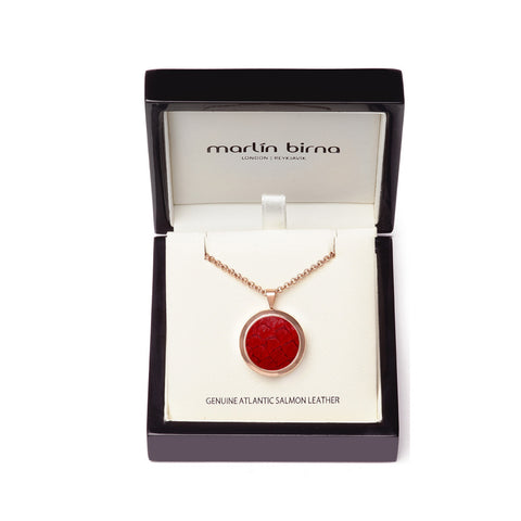 Atlantic Salmon Leather Pendant Rose Gold-Tone ▪ Red - Marlín Birna Ltd. 