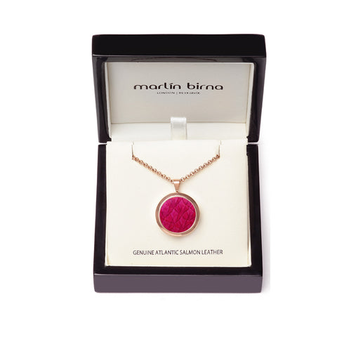 Atlantic Salmon Leather Pendant Rose Gold-Tone ▪ Fuchsia - Marlín Birna Ltd. 