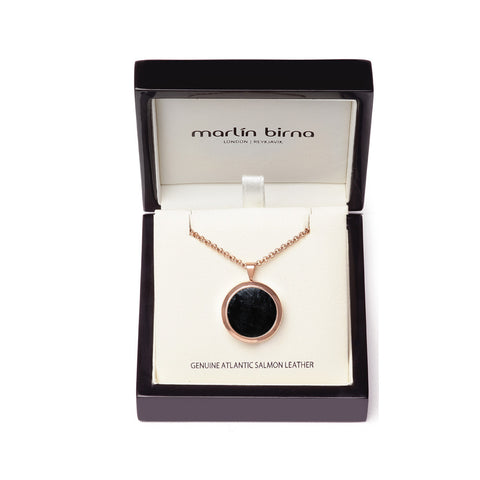 Atlantic Salmon Leather Pendant Rose Gold-Tone ▪ Black - Marlín Birna Ltd. 