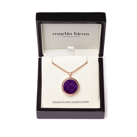 Atlantic Salmon Leather Pendant Rose Gold-Tone ▪ Purple - Marlín Birna Ltd. 