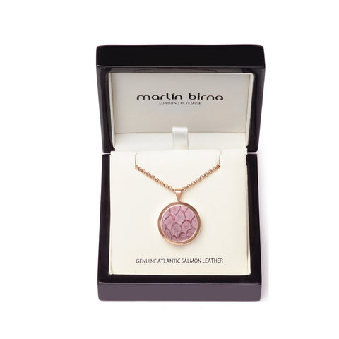 Atlantic Salmon Leather Pendant Rose Gold-Tone ▪ Light Pink - Marlín Birna Ltd. 