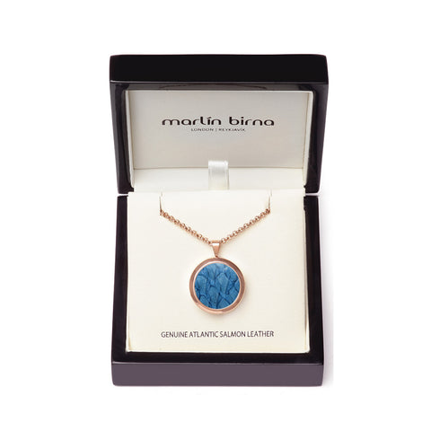 Atlantic Salmon Leather Pendant Rose Gold-Tone ▪ Light Blue - Marlín Birna Ltd. 