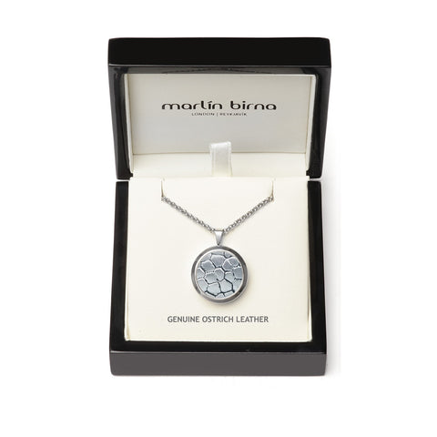 Genuine Ostrich Leather Pendant Silver-Tone ▪ Silver Metallic - Marlín Birna Ltd. 