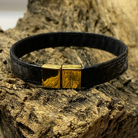 Atlantic Salmon Leather Strap Bracelet ▪ Black & Gold Clasp