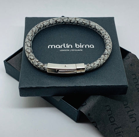 Atlantic Salmon Leather Cord Bracelet ▪ Grey - Marlín Birna Ltd. 