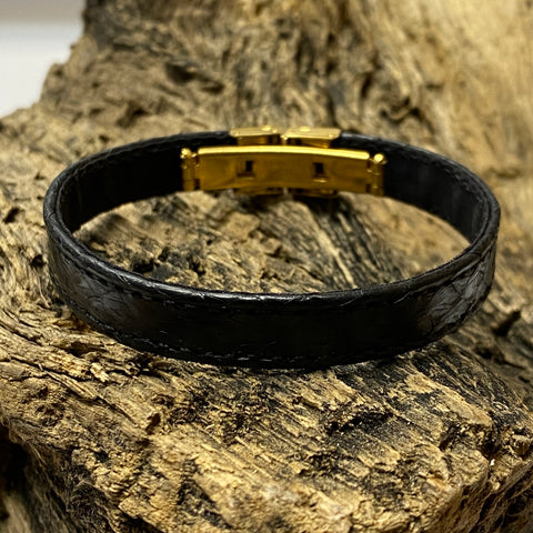 Atlantic Salmon Leather Strap Bracelet ▪ Black & Gold Clasp - Marlín Birna Ltd. 