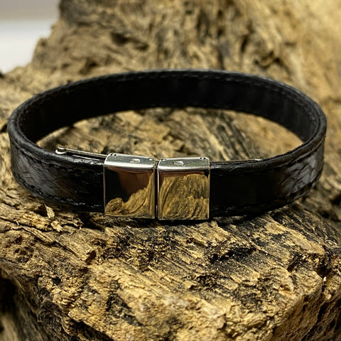 Atlantic Salmon Leather Strap Bracelet ▪ Black ▪ Stainless Steel Clasp